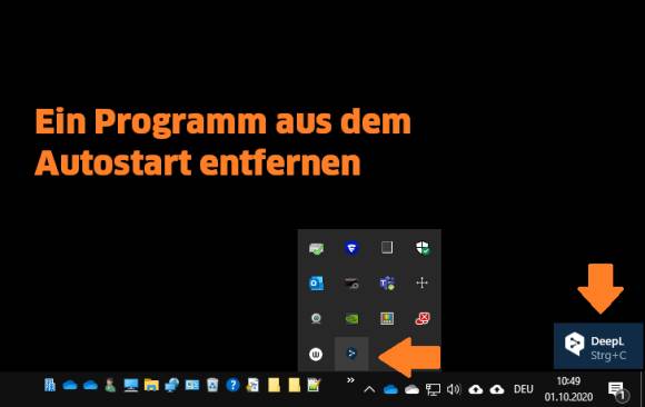 Screenshot Autostart-Icon und Popup von DeepL 