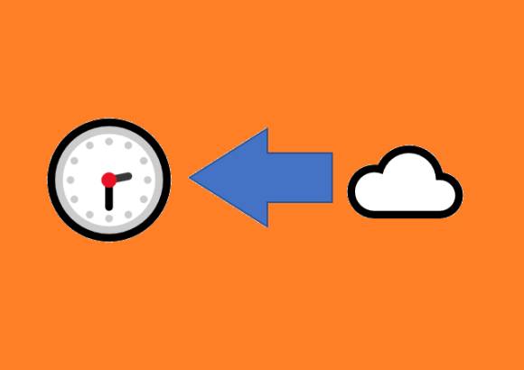Symbole Uhr, Pfeil, Cloud auf orangem Hintergrund Symbole Uhr, Pfeil, Cloud auf orangem Hintergrund
