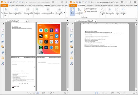 Screenshots PDF mi vier Seiten, PDF mit einer halben Seite 