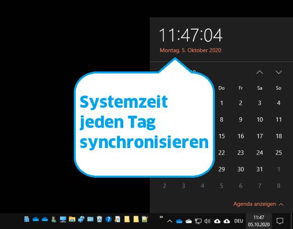 Screenshot Windows-Zeitanzeige 