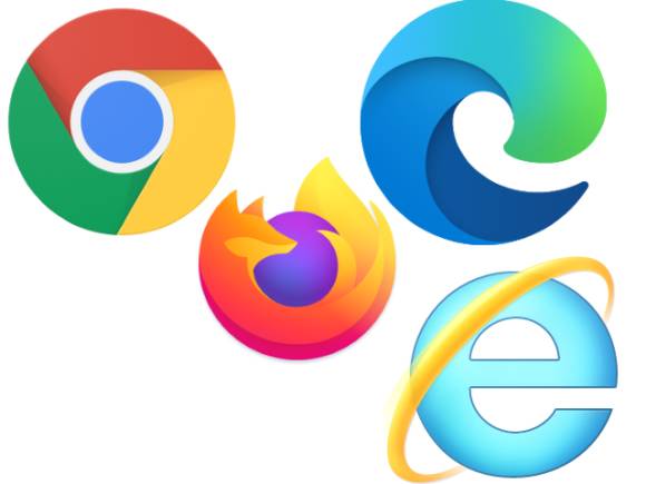 Logos von Chrome, Firefox, Edge und Internet Explorer 