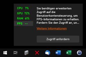 Screenshot Meldung betreffs FPS und Zugriff