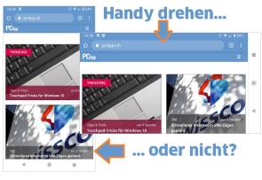 Screenshot hochkant und quer gedrehte Browser-App 