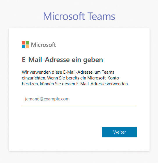 Bild 1: Für Teams müssen Sie sich separat registrieren, sogar wenn Sie bereits ein Microsoft-Konto haben