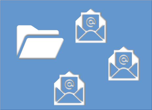 Illustration blauer Hintergrund mit weissen Ordner- und Mail-Symbolen 