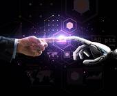 Menschliche Hand und Roboter-Hand