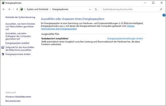 Screenshot Energieoptionen