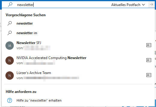 Bild 3: Die Suchfunktion von Outlook findet fast alles