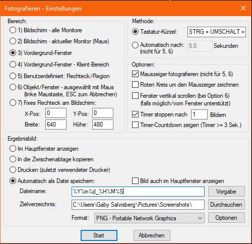 Legen Sie Ihre bevorzugten Screenshot-Einstellungen fest Screenshot-Einstellungen