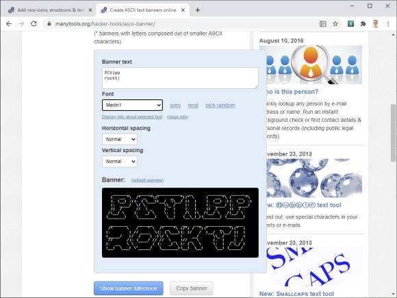 Screenshot Manytools.org mit Bannertext "PCtipp rockt!" 