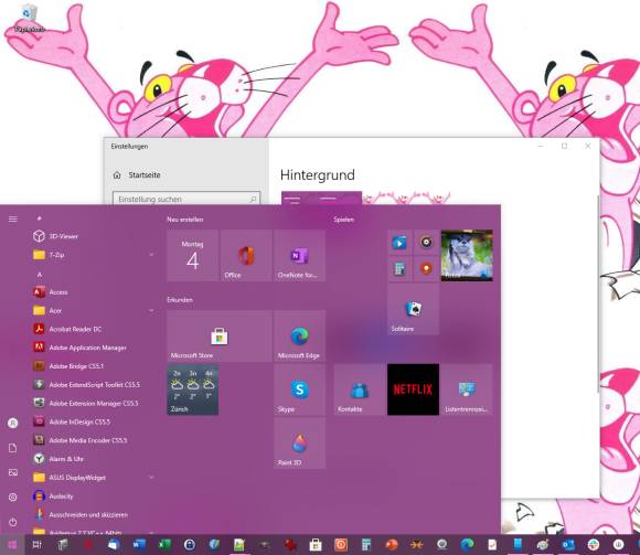 Ein Pink-Panther-Desktop ist evtl. nicht videotauglich 