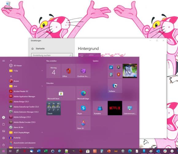 Da tun einem die Augen weh. Einen solchen Desktop möchten Sie nicht Ihren Kollegen oder gar Kunden zeigen Ein Pink-Panther-Desktop ist evtl. nicht videotauglich