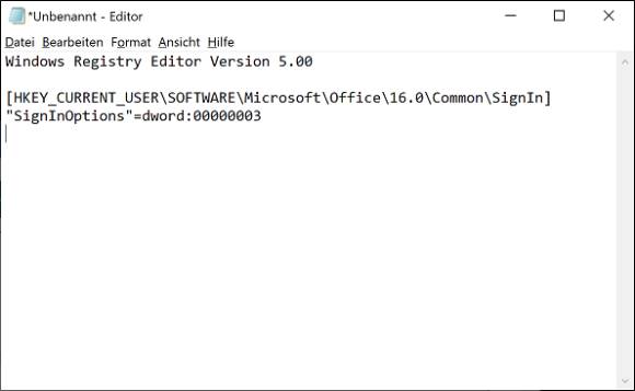 Screenshot Registry-Code im Editor