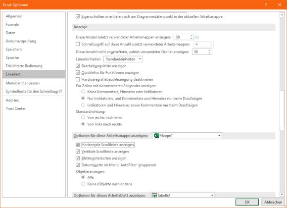 Screenshot der Excel-Optionen