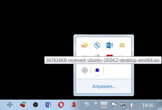 Den Fortschritt beim Kopieren einer grossen Datei können Sie übers Infobereichs-Icon prüfen