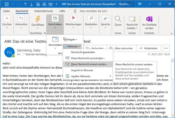 Screenshot Outlook