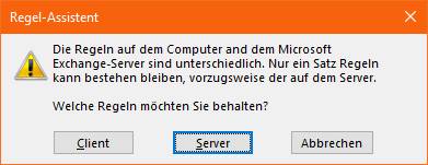 Der Regel-Assistent bringt eine Fehlermeldung, angeblich wegen unterschiedlicher Regelsätze Screenshot Fehlermeldung