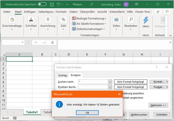 Screenshot leere Excel-Tabelle