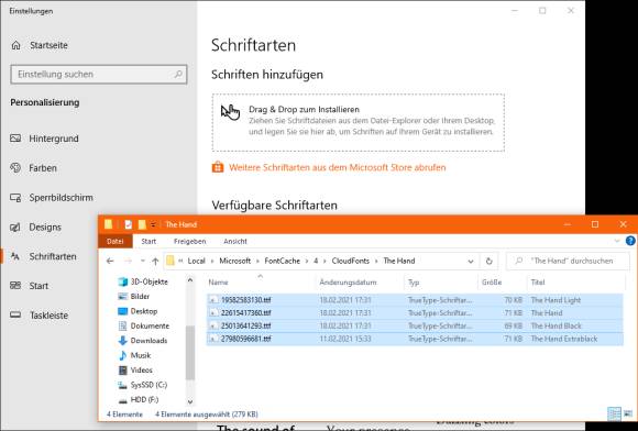 Screenshots Schriftdateien und Schriftverwaltung