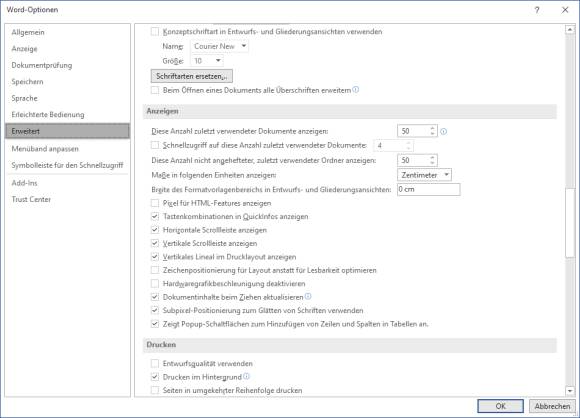 Die Einstellung in Word