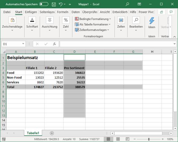 Screenshot Excel-File mit markierten Spalten und Zeilen 