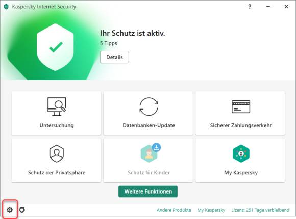 Screenshot Kaspersky-Hauptfenster