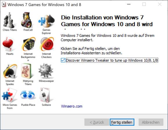 Screenshot letzter Installationsdialog