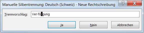 Ein Vorschlag im manuellen Silbentrennungslauf in Word
