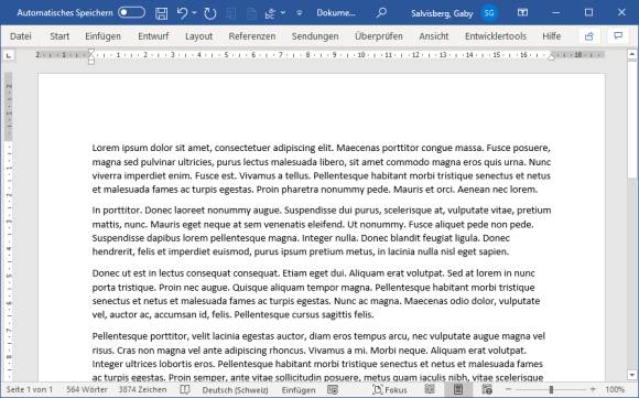 Word-Screenshot mit Lorem-Ipsum-Blindtext 