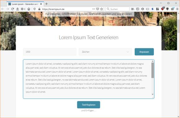 Screenshot loremipsum.de