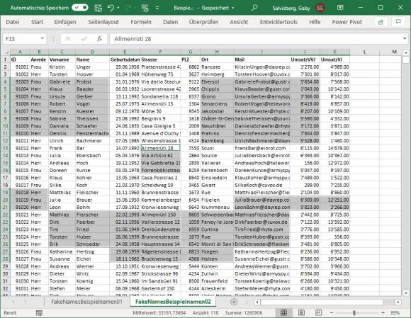 Excel-Sheet mit markierten Zellen Excel-Sheet mit markierten Zellen