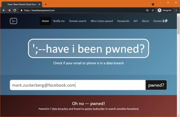 Screenshot Have i been pwned 