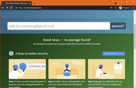 Screenshot: Have I been pwned hat nichts gefunden