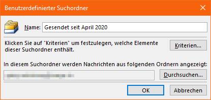Hier gehts los mit den Einstellungen für den Suchordner Screenshot Suchordner