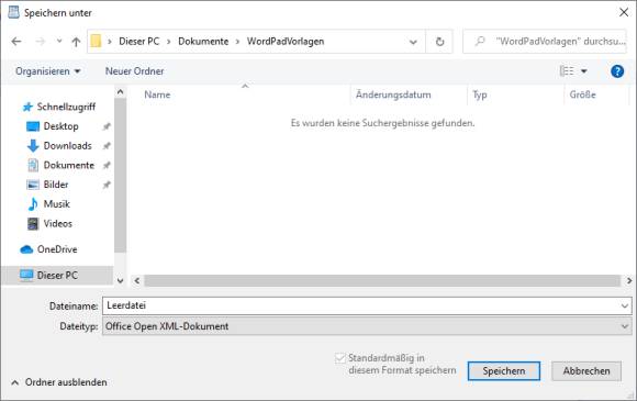 Screenshot Speicherdialog WordPad