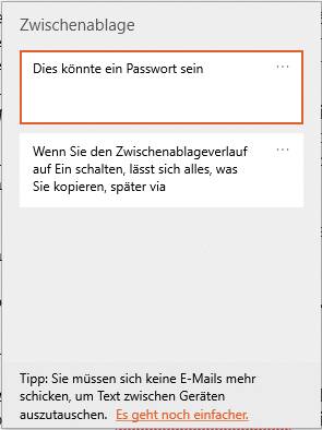 Bild 3: Auch kopierte Passwörter können längere Zeit in der Zwischenablage liegen