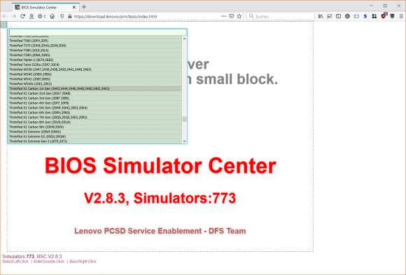 Screenshot Lenovo BIOS Simulator