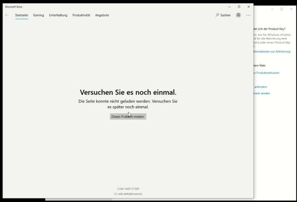 Screenshot Fehler 0x80131500 im Microsoft Store