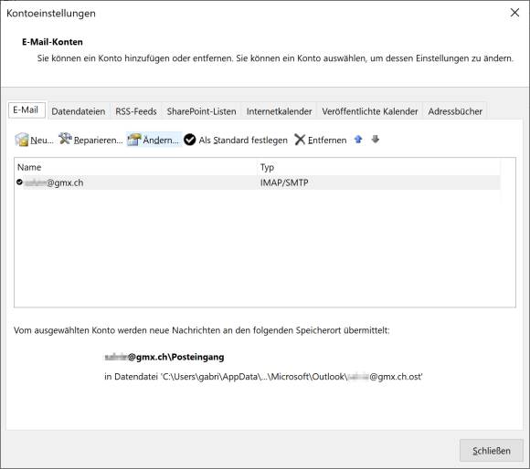 Screenshot Kontoeinstellungen