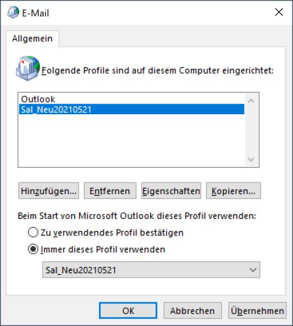 Screenshot Profilverwaltung