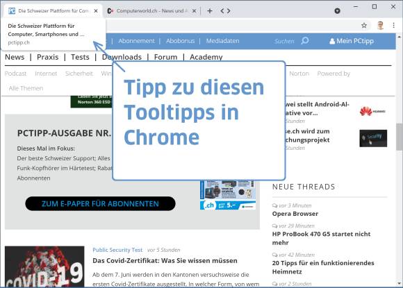 Chrome-Screenshot mit Tooltipp 