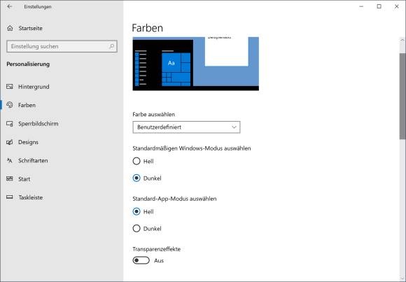 Screenshot Windows-Farbeinstellungen