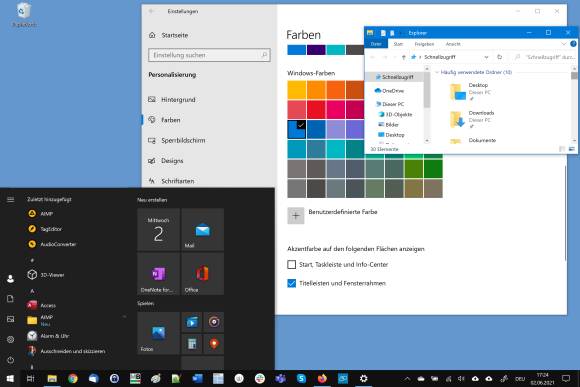 Screenshot Windows-Desktop mit den empfohlenen Einstellungen