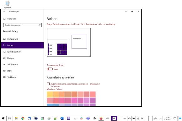 Windows mit unschöner Einstellung für hohen Kontrast 