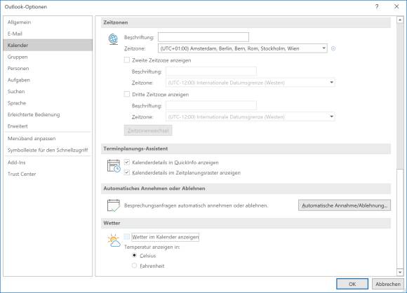 Screenshot Outlook Kalender-Optionen