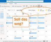 Screenshot Outlook-Kalender mit Wetter, und Schrift 