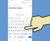 Screenshot Smartphone-Tastatur mit tippender Hand