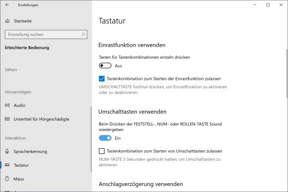 Screenshot Tastatureinstellungen