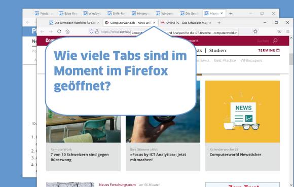 Screenshots zweier Firefox-Fenster mit mehreren geöffneten Tabs 