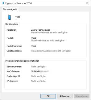 Screenshot Eigenschaften des unbekannten Geräts